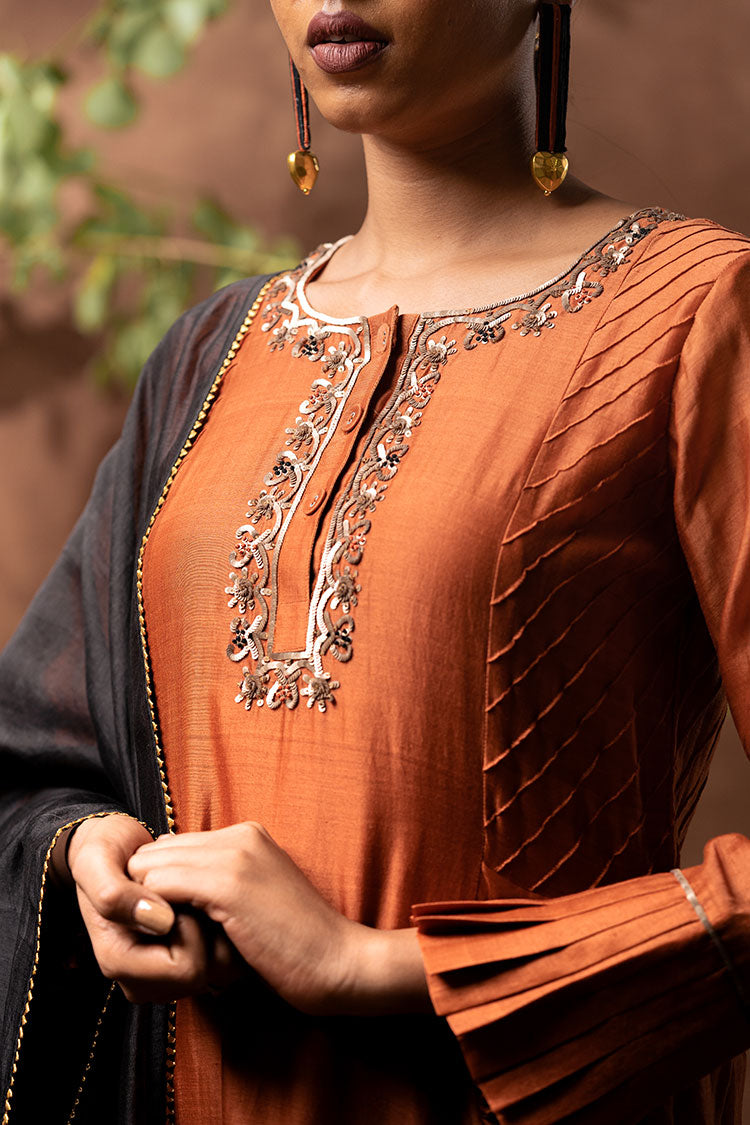 'NAWABI' Handloom Chanderi Silk Hand Embroidered Kurta, Pant & Dupatta Set