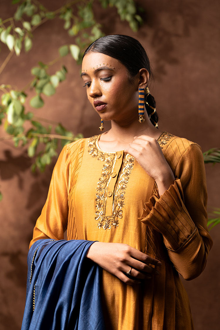 'NAWABI' Handloom Chanderi Silk Hand Embroidered Kurta, Pant & Dupatta Set