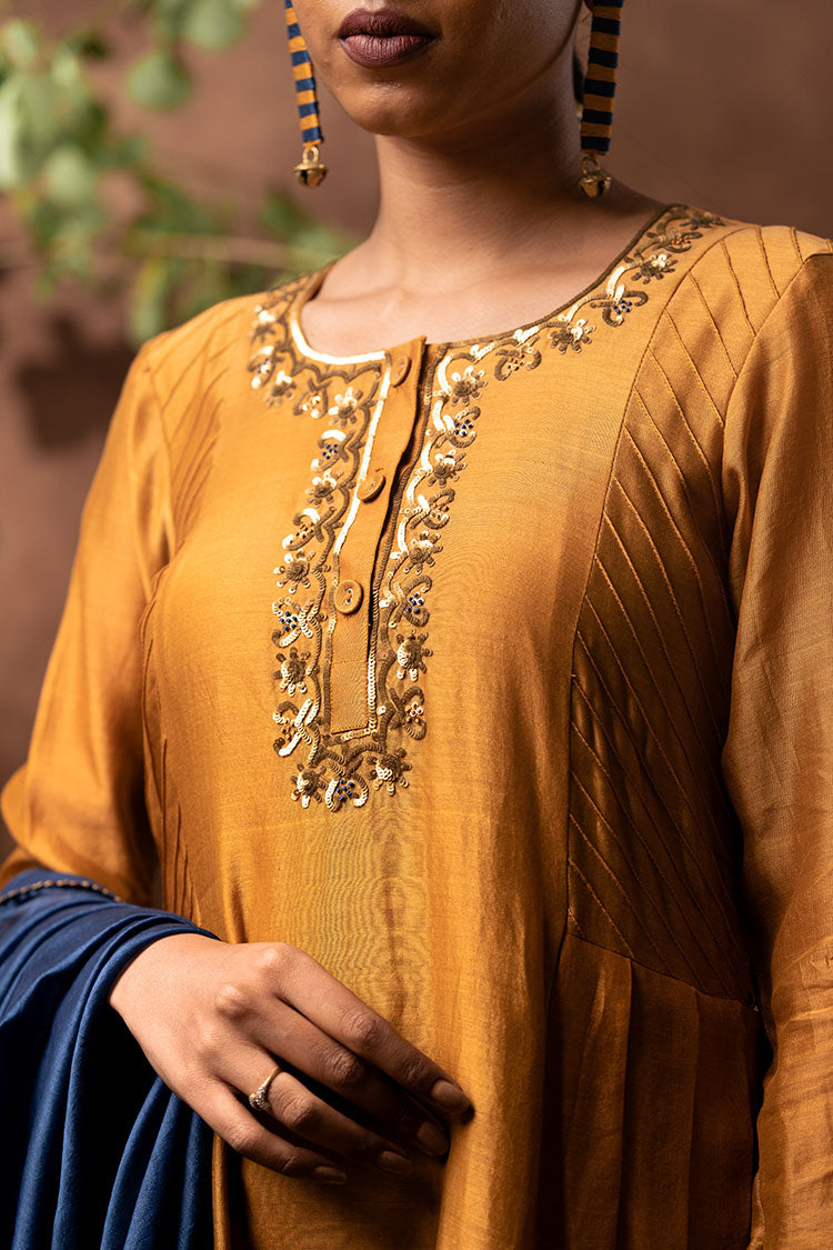'NAWABI' Handloom Chanderi Silk Hand Embroidered Kurta, Pant & Dupatta Set