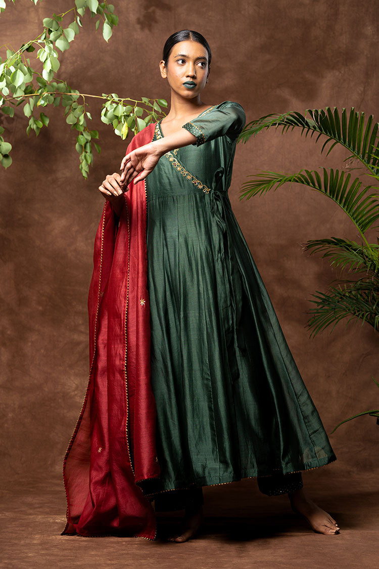 Studio Sample - 'FAQAT' Handloom Chanderi Silk Hand Embroidered Anarkali Kurta & Pant Set