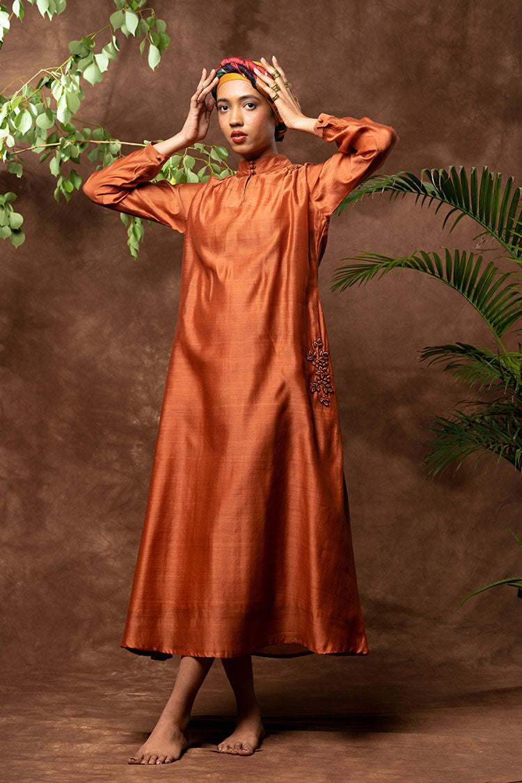 Studio Sample - 'ANAYA' Handloom Chanderi Silk Hand Embroidered Dress
