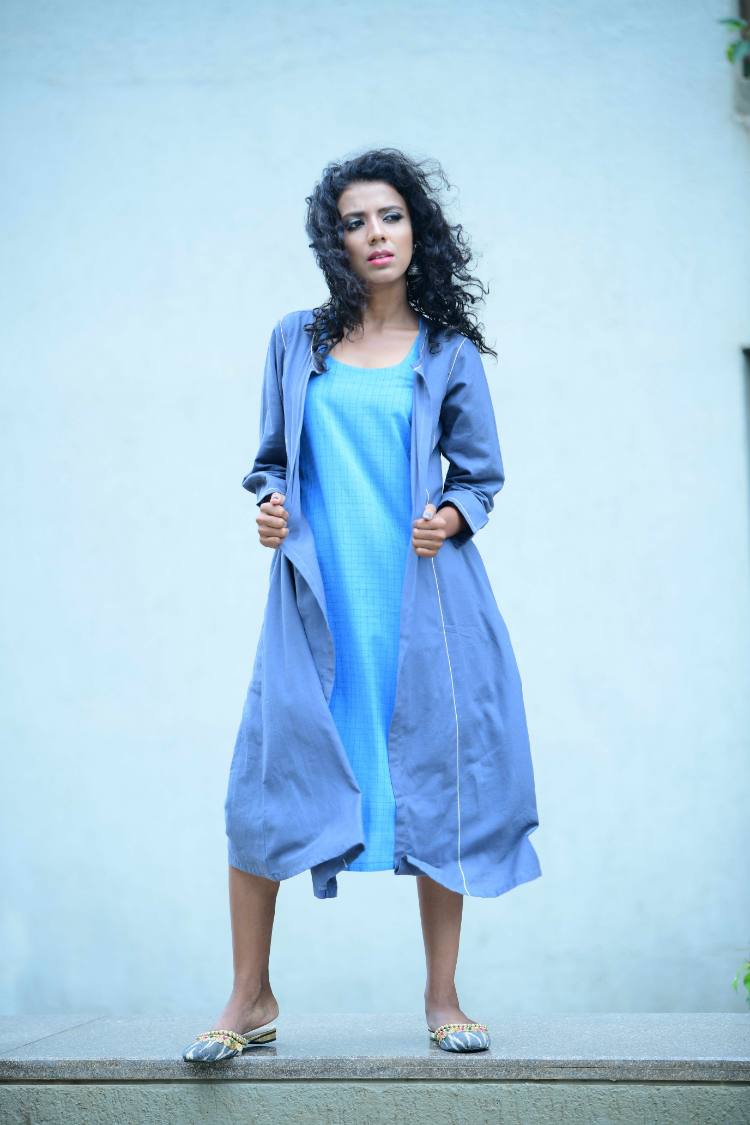 Studio Sample - 'WRAP ME REVERSE' Handloom Cotton Dress With Overlay