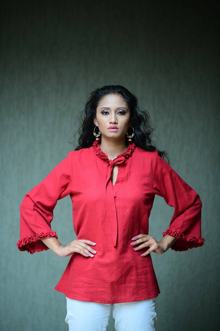 Studio Sample - 'POPPY' Handloom Madder Red Cotton Top