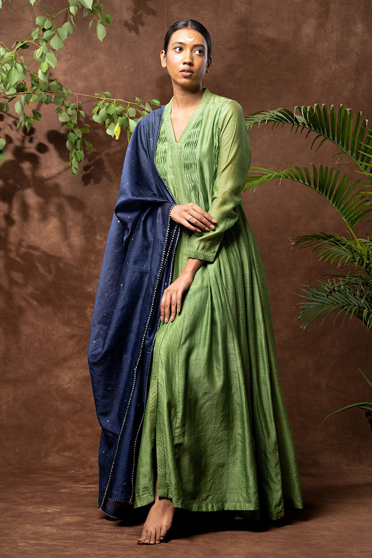 'CHANDRAMA' Handloom Chanderi Silk Hand Embroidered Anarkali Kurta & Dupatta Set