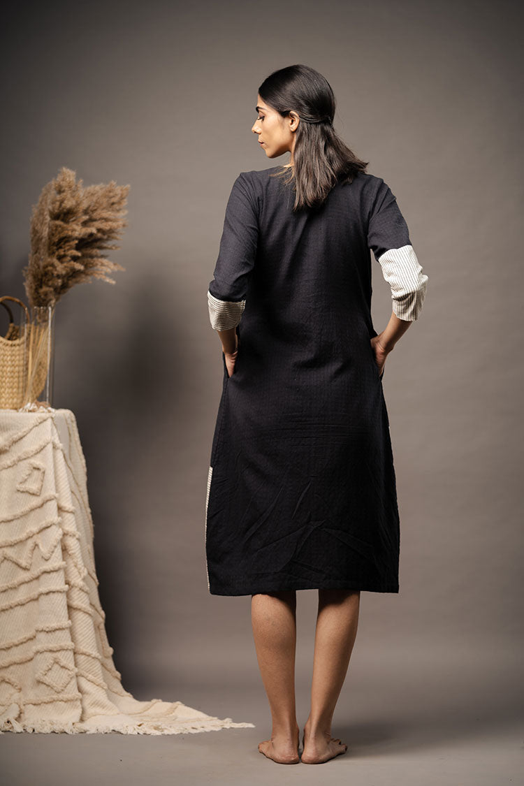 Studio Sample - 'GAME OF CARDS' Black Handwoven Cotton Dress