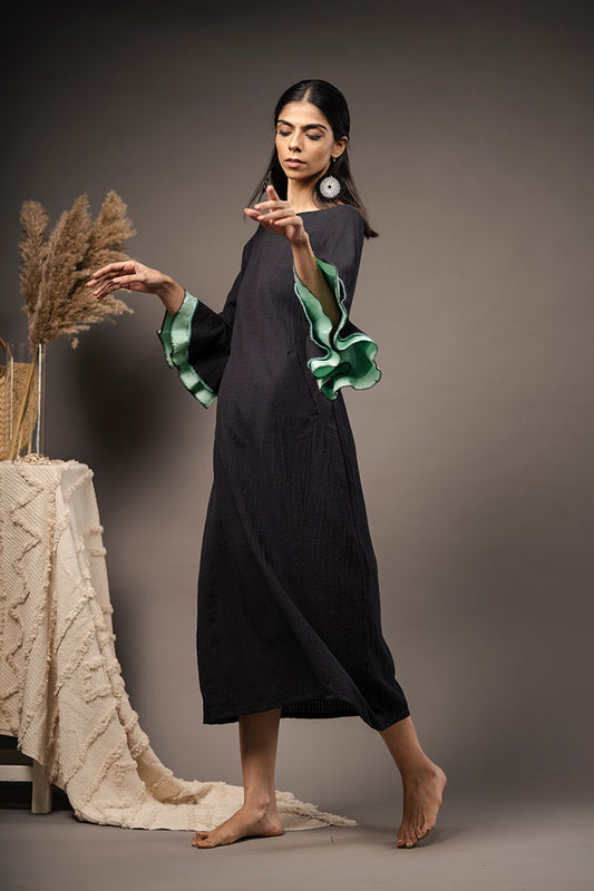 'MIDSUMMER NIGHT'S DREAM' Black Handwoven Cotton Dress