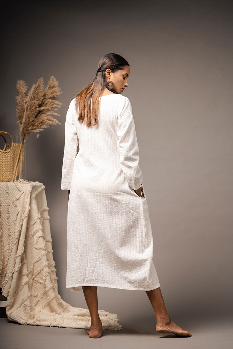 'SPRINKLE' White Handwoven Cotton Dress