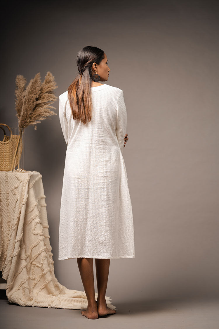'AGELESS BEAUTY' White Handwoven Cotton Dress