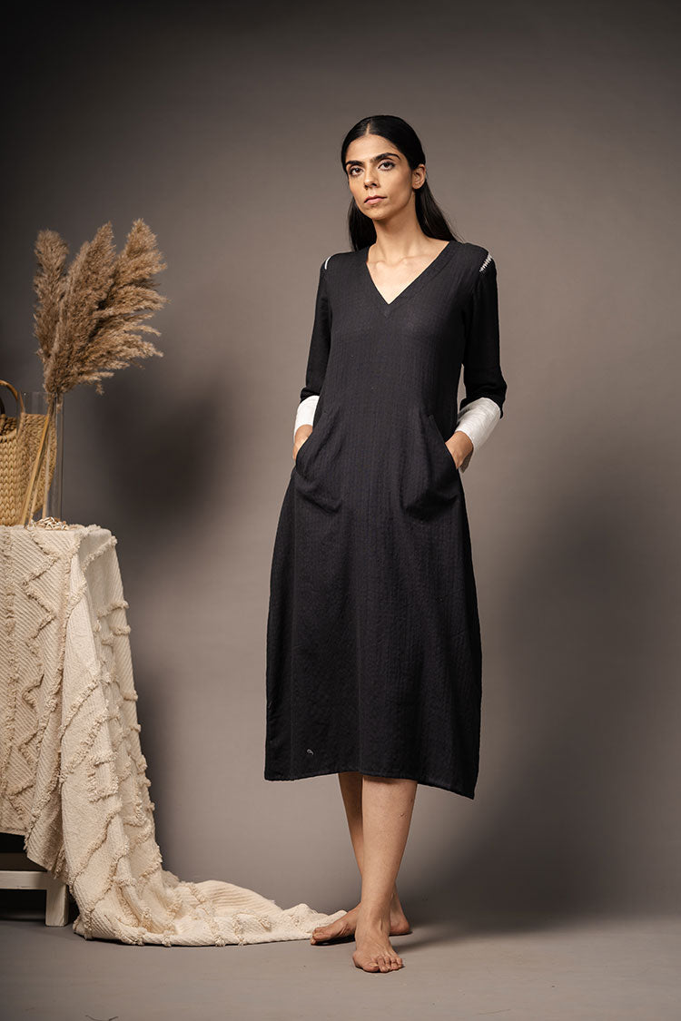 Studio Sample - 'ILLUSION' Black Handwoven Cotton Dress