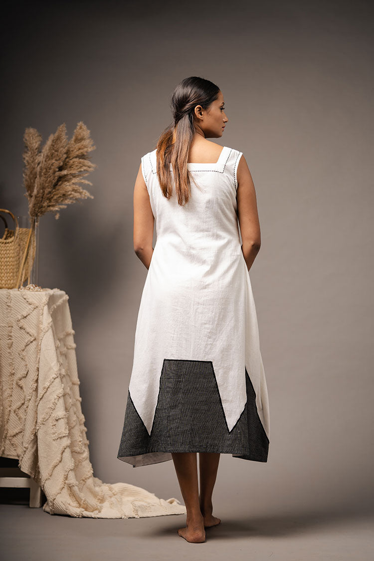 Studio Sample - 'CLIMB TO VICTORY' White Handwoven Cotton Dress