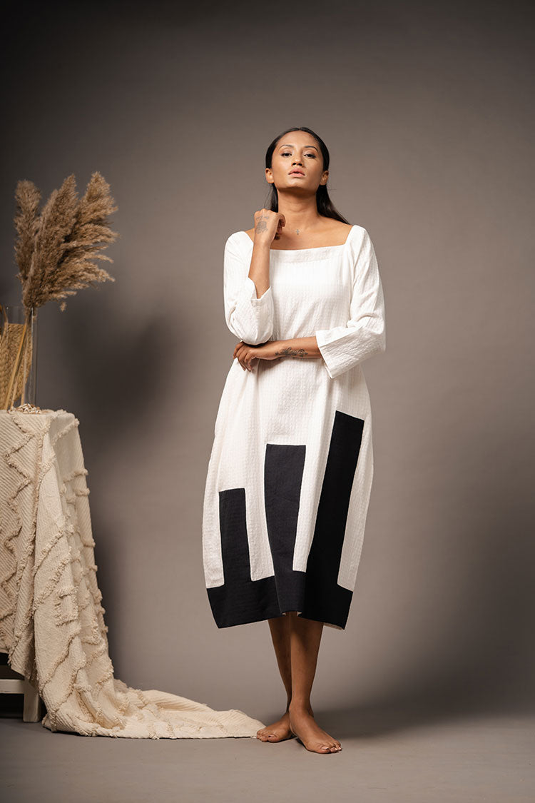 Studio Sample - 'WAY TO HEAVEN' Black And White Handwoven Cotton Dress