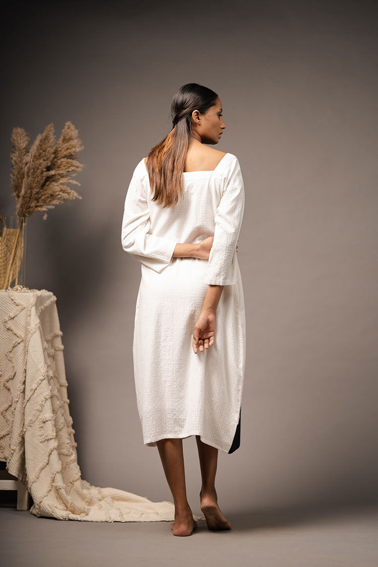 'WAY TO HEAVEN' Black And White Handwoven Cotton Dress