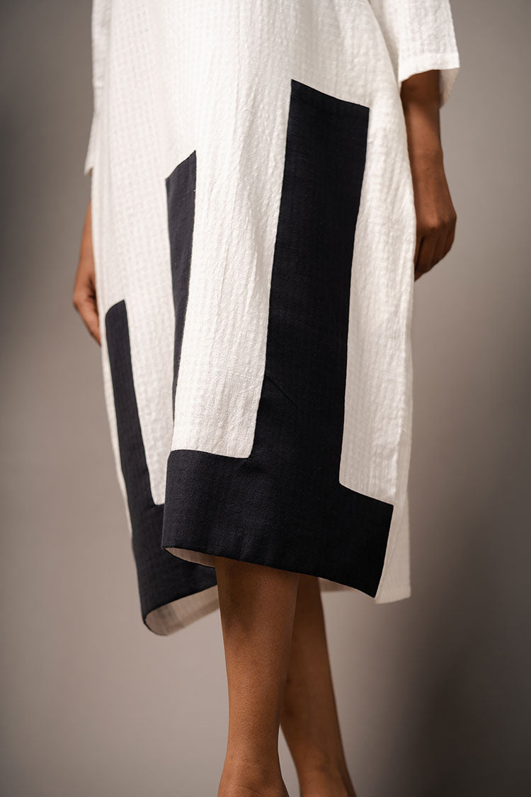 'WAY TO HEAVEN' Black And White Handwoven Cotton Dress