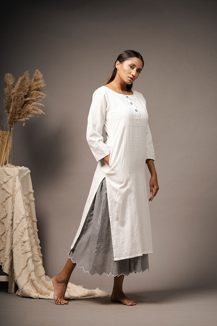 Studio Sample - 'FINESSE' White Handwoven Cotton Co-ord Set Dress