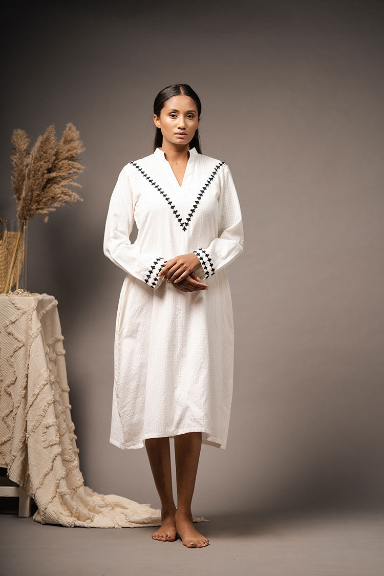 Studio Sample - 'FLIGHT OF FANCY' White Handwoven Cotton Dress