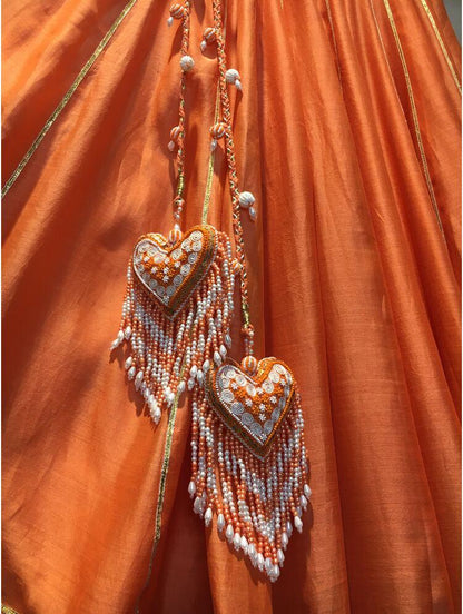 'NAARANGI NOOR' Orange Handloom Chanderi Silk Kalidar Ghaghra (Set of 3)