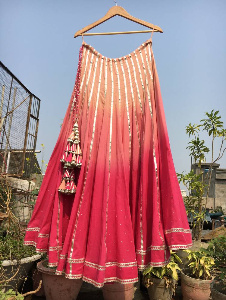 'GULKAND' Pink Ombre Mulmul Cotton Kalidar Ghaghra