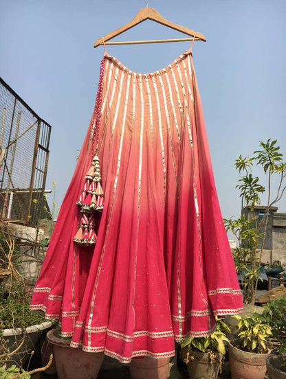 'GULKAND' Pink Ombre Mulmul Cotton Kalidar Ghaghra