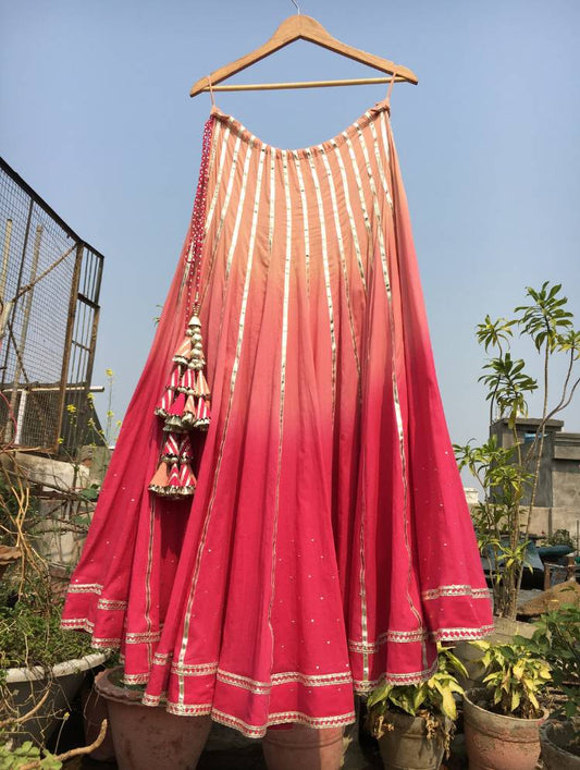 'GULKAND' Pink Ombre Mulmul Cotton Kalidar Ghaghra