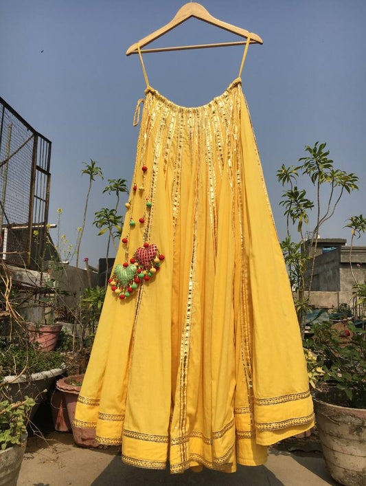'SUNHERI ROOH' Yellow Mulmul Cotton Kalidar Ghaghra"