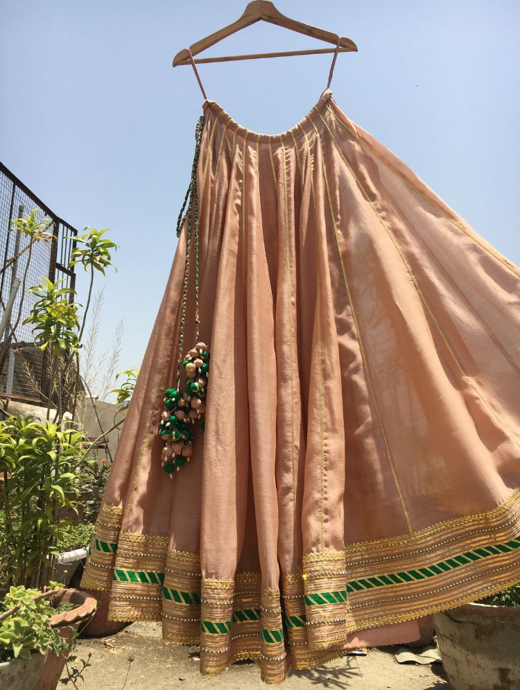 'MISHTHI' Peach Handloom Chanderi Silk Kalidar Ghaghra