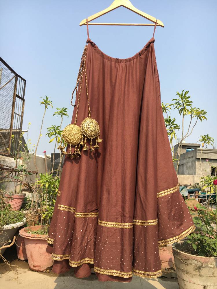 'BHOOMI' Brown Mulmul Cotton Kalidar Ghaghra