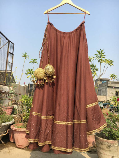 'BHOOMI' Brown Mulmul Cotton Kalidar Ghaghra