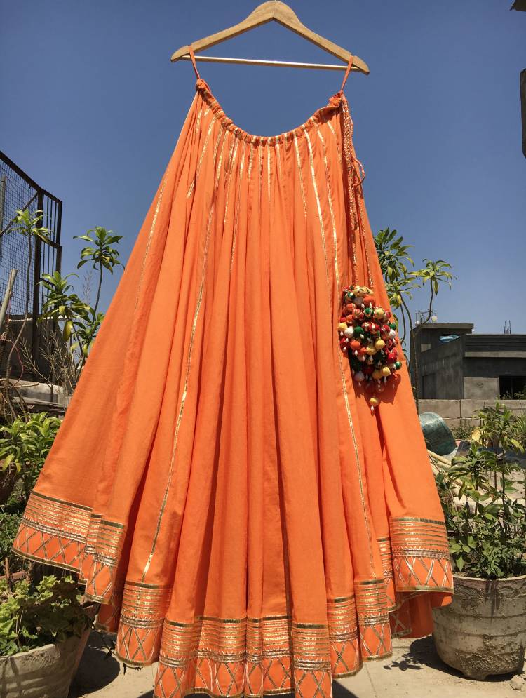 'SANTRA BARFI' Orange Mulmul Cotton Kalidar Ghaghra