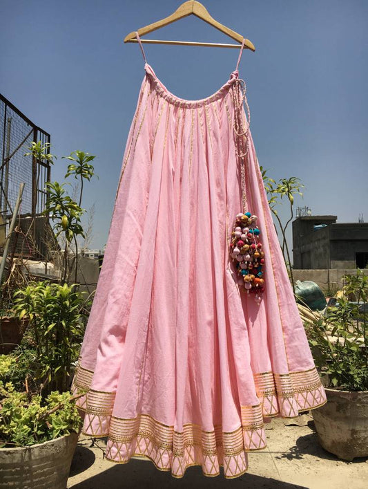 'GULABI CHUMCHUM' Baby Pink Mulmul Cotton Kalidar Ghaghra