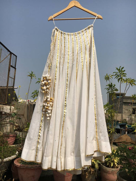 'BUSHRA' White Mulmul Cotton  Kalidar Ghaghra