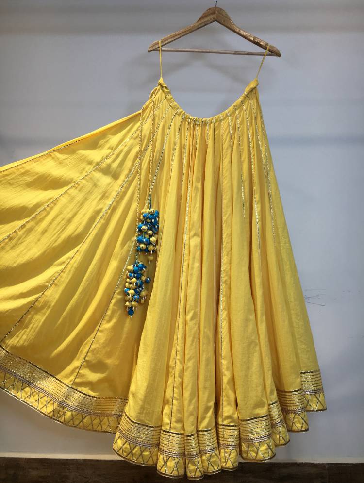 'KESARI PEDA' Yellow Mulmul Cotton Kalidar Ghaghra