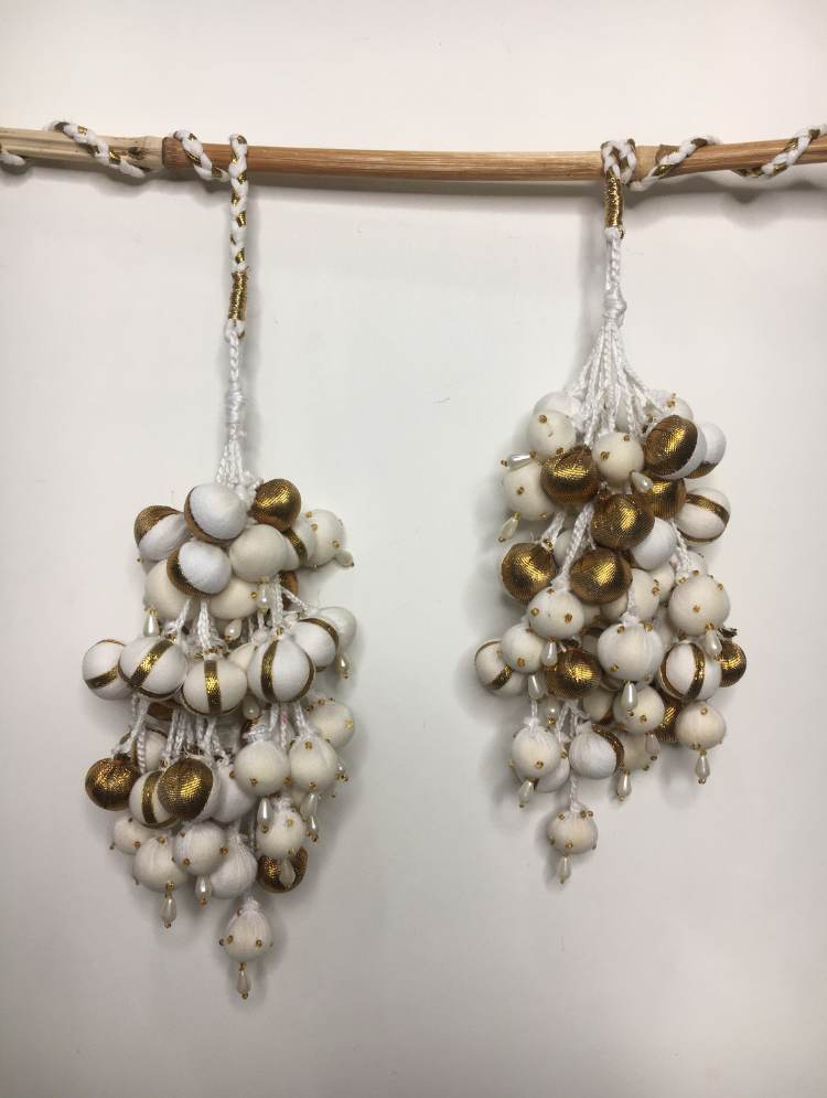 'ANGOORI' Golden & White Hand Crafted Tassels