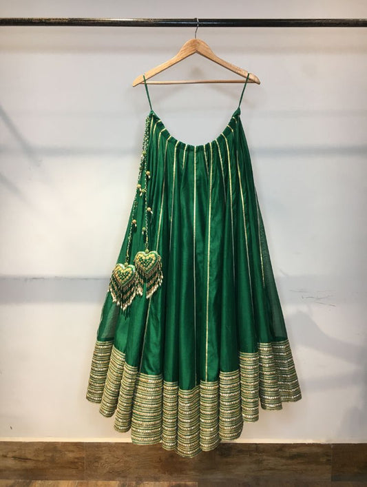 'MRIGNAYANI' Green Handloom Chanderi Silk Kalidar Ghaghra