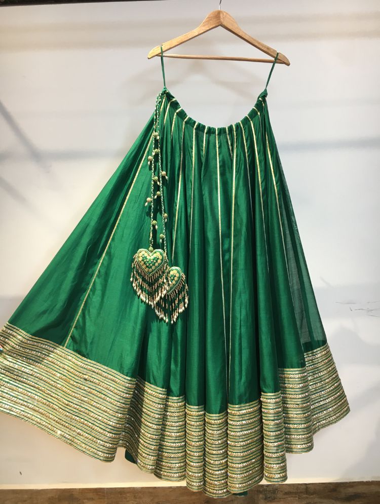 'MRIGNAYANI' Green Handloom Chanderi Silk Kalidar Ghaghra