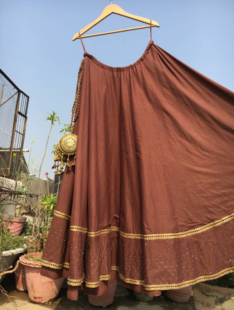'BHOOMI' Brown Mulmul Cotton Kalidar Ghaghra