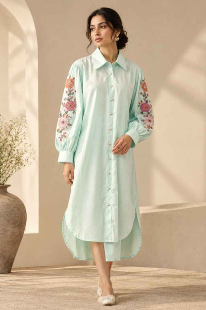 'BAHAAR' Mint Green Cotton Shirt Dress