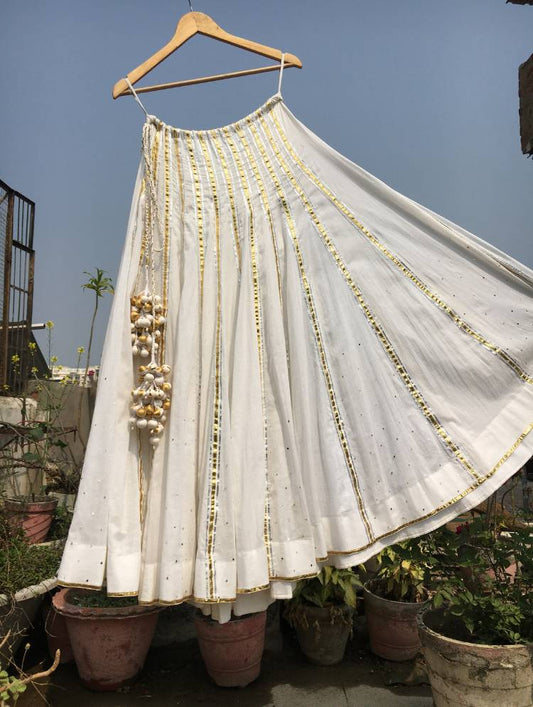 'BUSHRA' White Mulmul Cotton  Kalidar Ghaghra