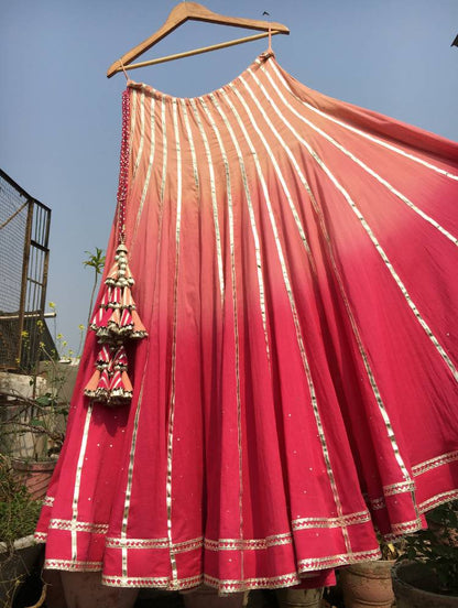 'GULKAND' Pink Ombre Mulmul Cotton Kalidar Ghaghra