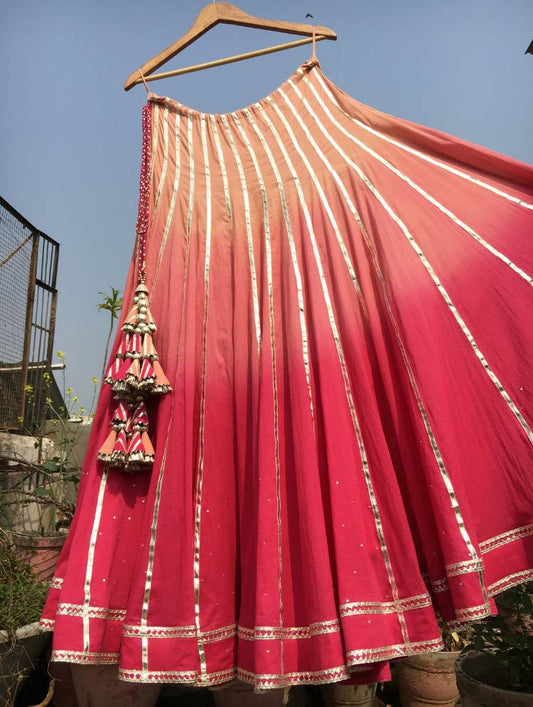 'GULKAND' Pink Ombre Mulmul Cotton Kalidar Ghaghra