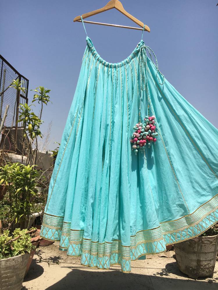 'PISTA BARFI' Mint Green Mulmul Cotton Kalidar Ghaghra