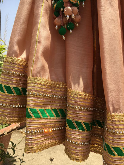 'MISHTHI' Peach Handloom Chanderi Silk Kalidar Ghaghra