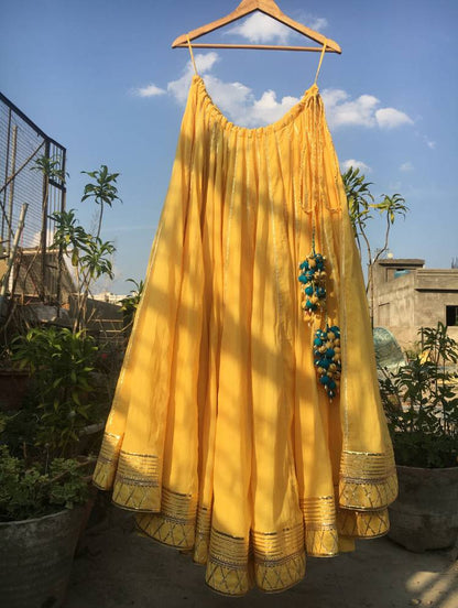 'KESARI PEDA' Yellow Mulmul Cotton Kalidar Ghaghra