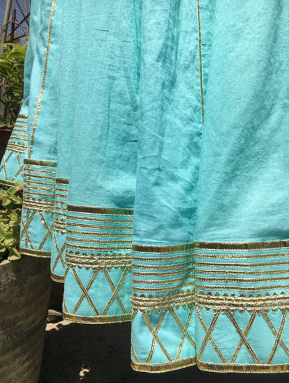 'PISTA BARFI' Mint Green Mulmul Cotton Kalidar Ghaghra