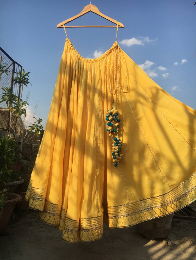 'KESARI PEDA' Yellow Mulmul Cotton Kalidar Ghaghra