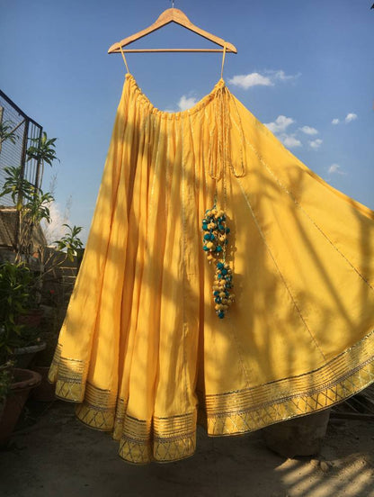 'KESARI PEDA' Yellow Mulmul Cotton Kalidar Ghaghra