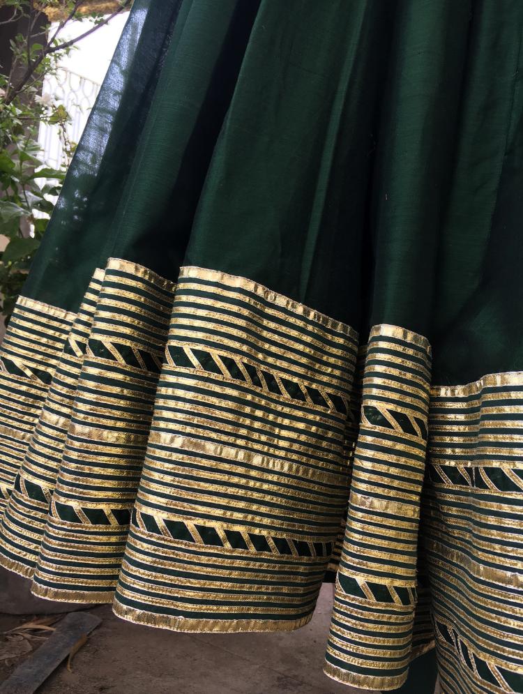 'CHAMPA' Bottle Green Handloom Chanderi Silk Anarkali