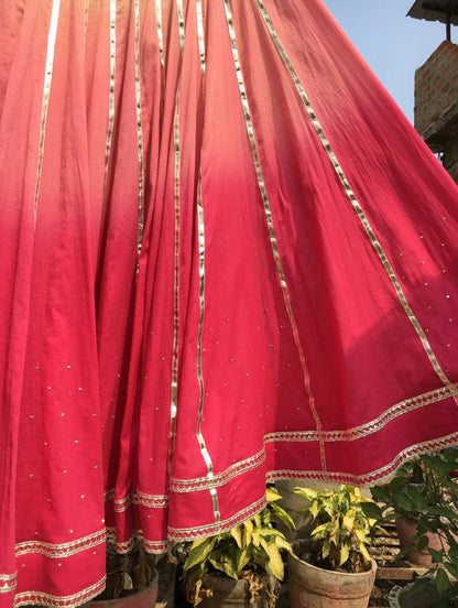 'GULKAND' Pink Ombre Mulmul Cotton Kalidar Ghaghra