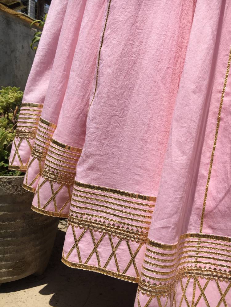 'GULABI CHUMCHUM' Baby Pink Mulmul Cotton Kalidar Ghaghra