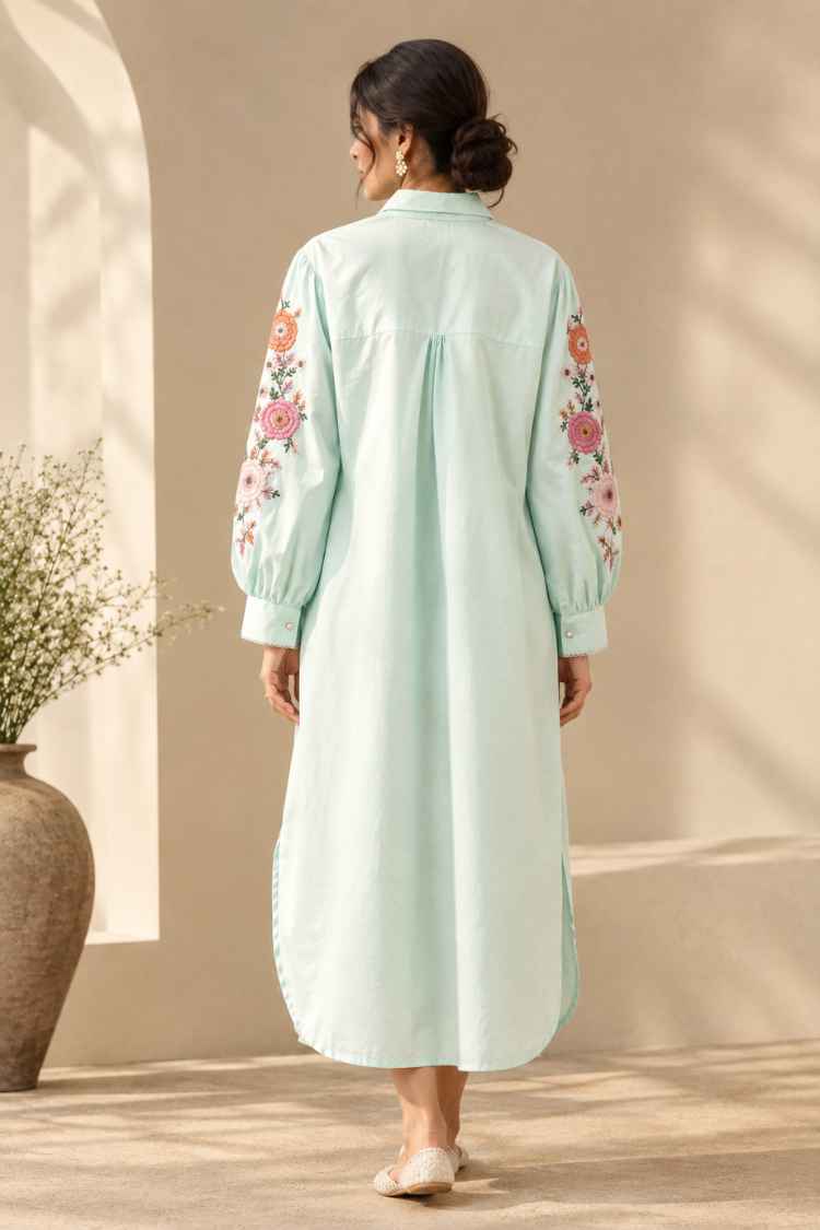'BAHAAR' Mint Green Cotton Shirt Dress