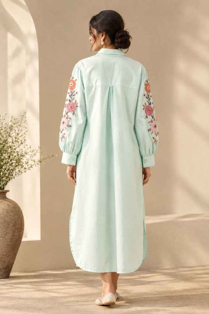 'BAHAAR' Mint Green Cotton Shirt Dress